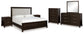 Neymorton King Upholstered Panel Bed with Mirrored Dresser, Chest and 2 Nightstands