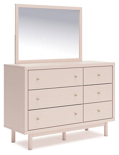 Wistenpine Twin Upholstered Panel Headboard with Mirrored Dresser