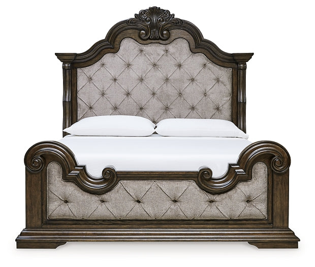 Maylee California King Upholstered Bed with Mirrored Dresser