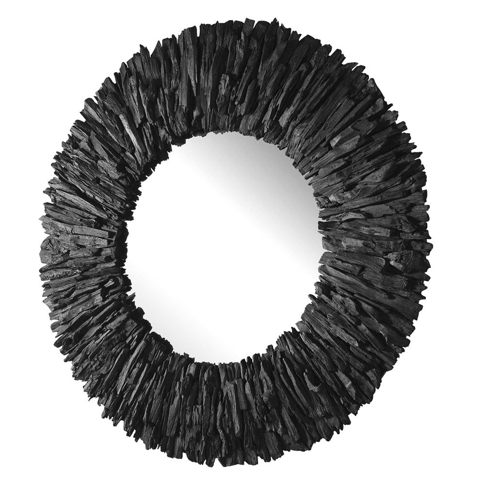 TEAK BRANCH ROUND MIRROR, BLACK