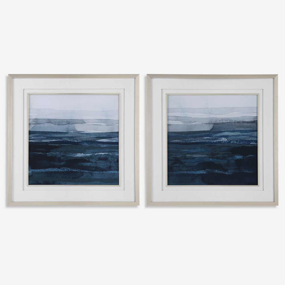 RISING BLUE FRAMED PRINTS, S/2