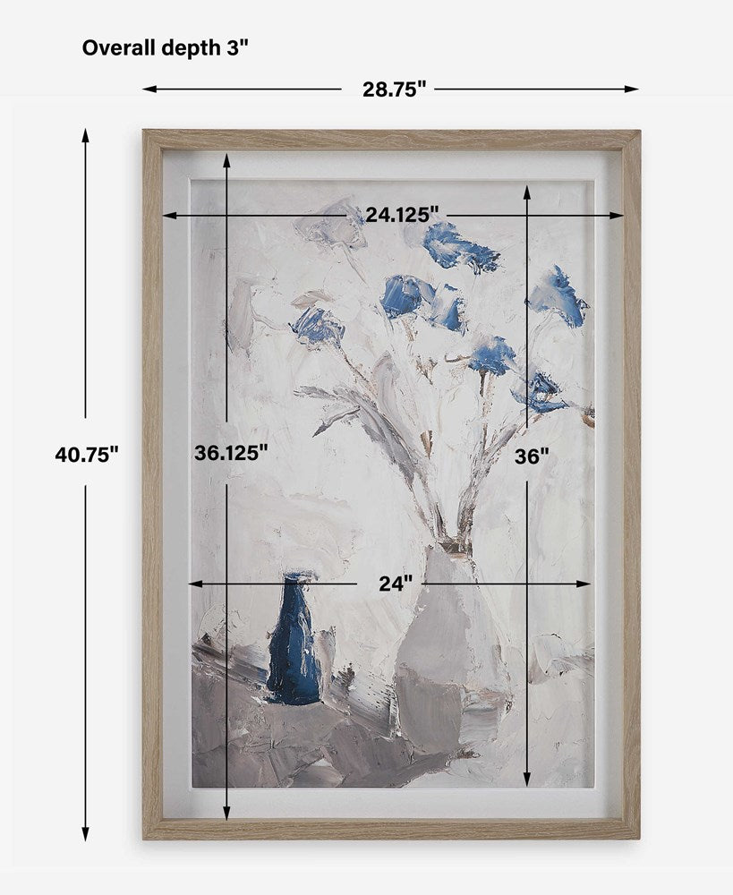 BLUE FLOWERS IN VASE FRAMED PRINT