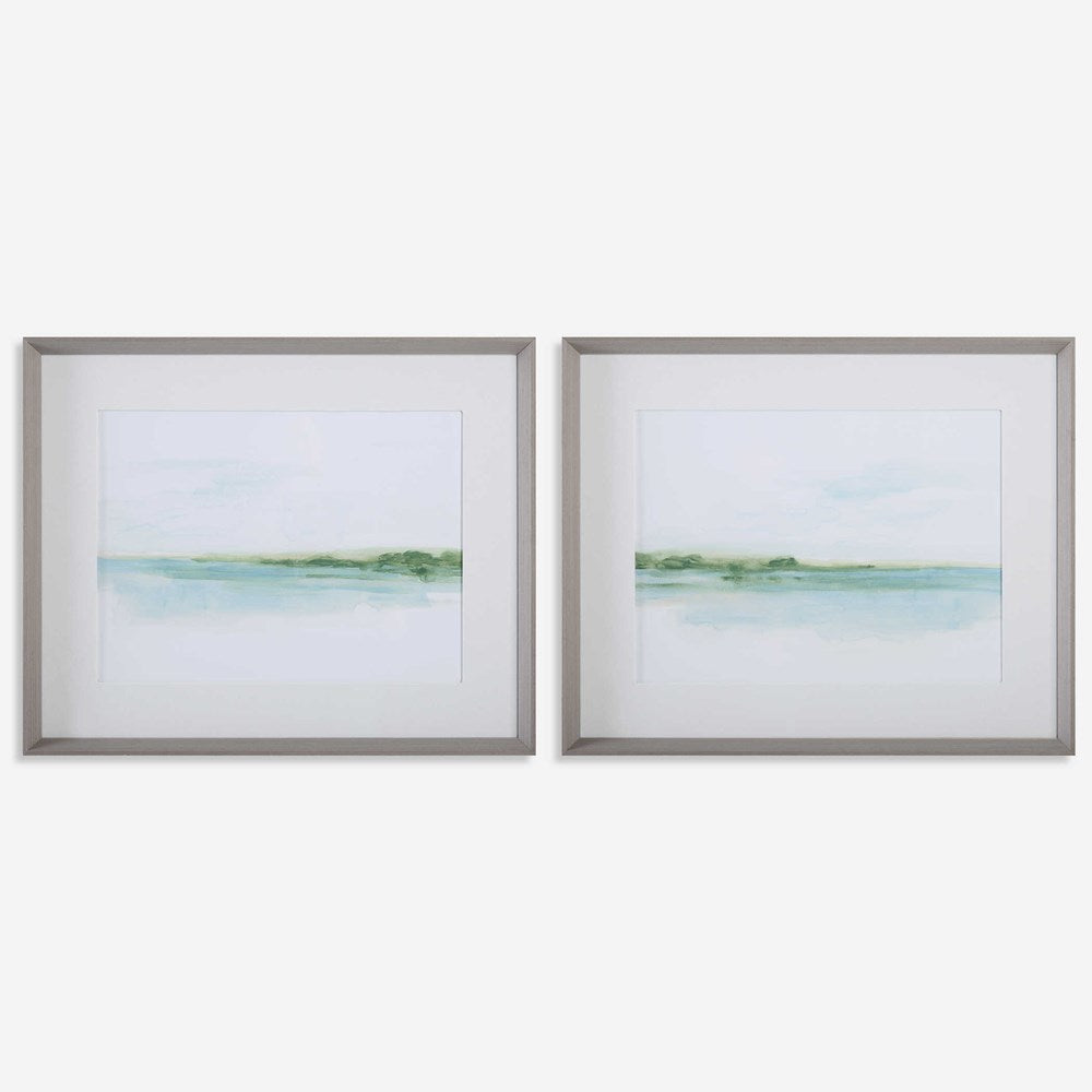 GREEN RIBBON COAST FRAMED PRINTS, S/2