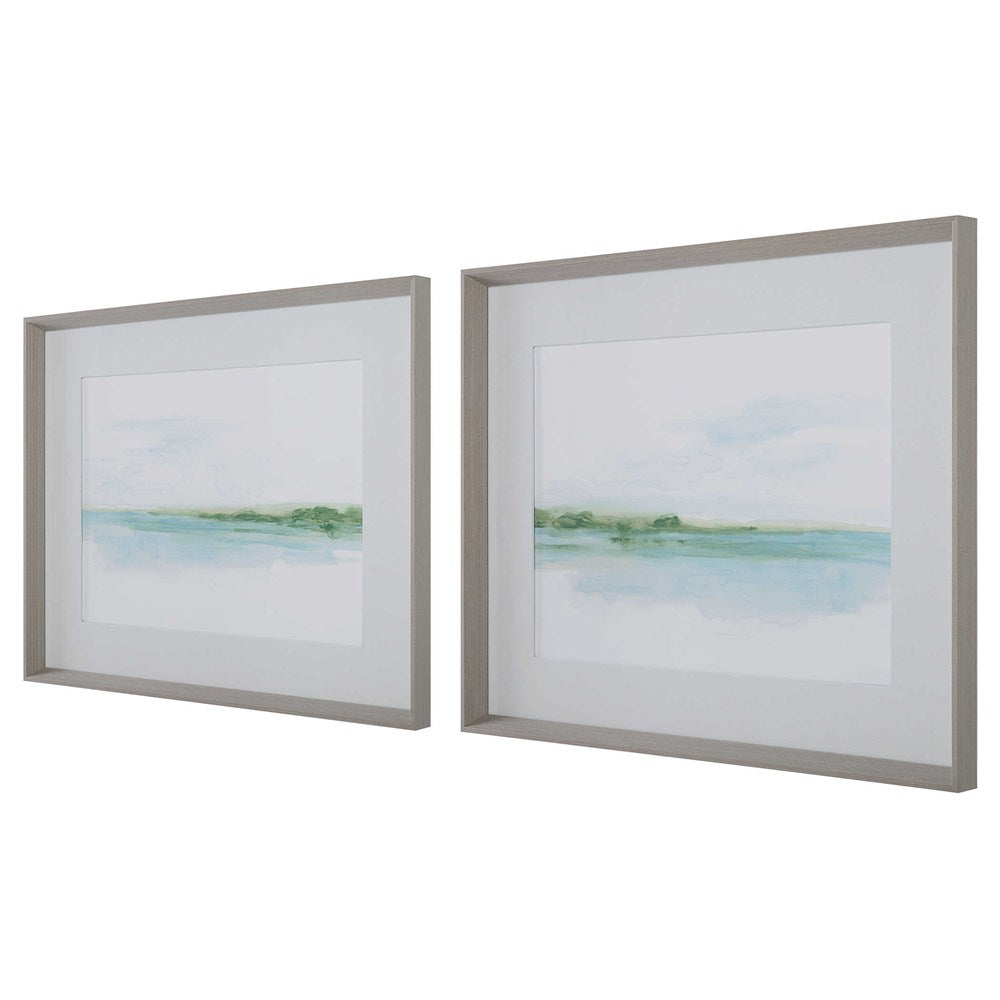 GREEN RIBBON COAST FRAMED PRINTS, S/2