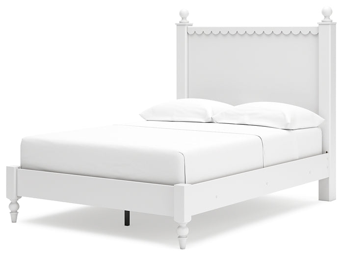 Mollviney Full Panel Bed with Mirrored Dresser and Chest