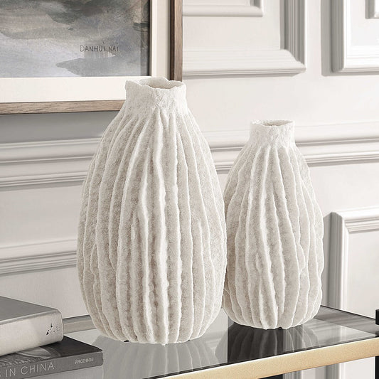 IVORY RIDGE VASES, S/2