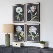 Florals on Black Framed Prints, S/4