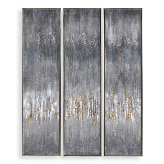 Gray Showers Hand Painted Canvases, S/3