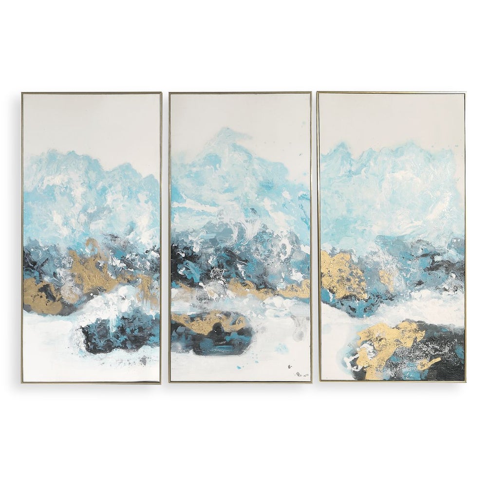 Crashing Waves Hand Painted Canvases, S/3