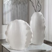 Ruffled Feathers Vases, White, S/2