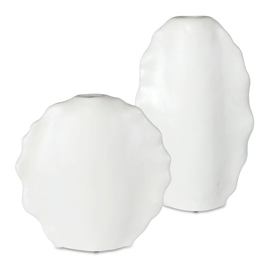 Ruffled Feathers Vases, White, S/2