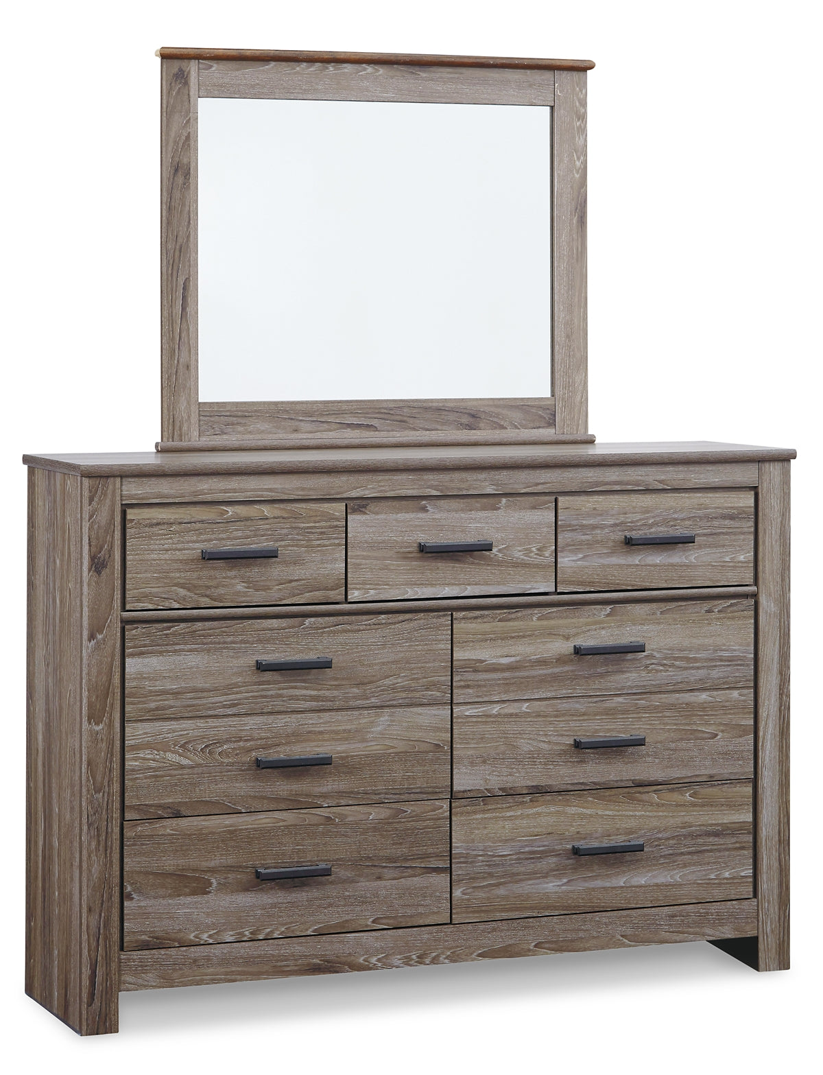 Zelen Full Panel Bed with Mirrored Dresser