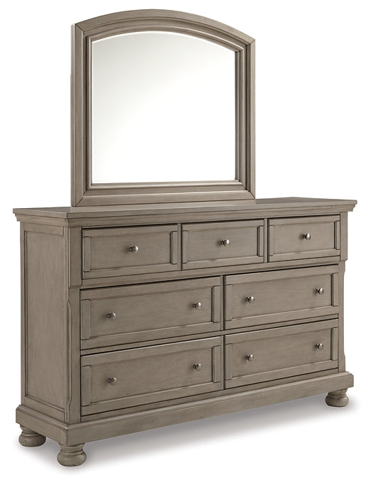 Lettner King Panel Bed with Mirrored Dresser and 2 Nightstands