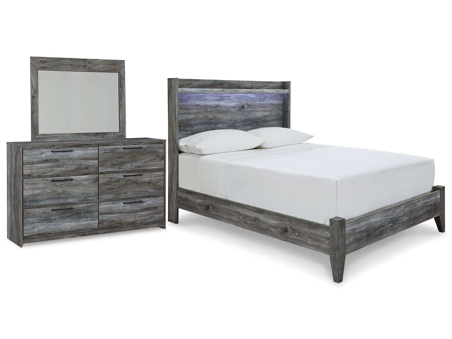 Baystorm Full Panel Bed with Mirrored Dresser