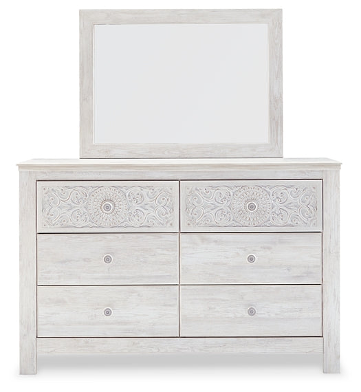 Paxberry Queen Panel Bed with Mirrored Dresser, Chest and Nightstand