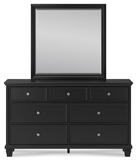 Lanolee King Panel Bed with Mirrored Dresser and 2 Nightstands